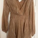 Japna  Dress Animal Print Beige V-Neck Lined Mini Photo 0