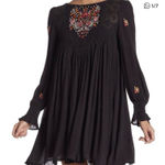 Free People  Mohave Embroidered Mini Dress Black Southwestern Small Peasant Flowy Photo 0