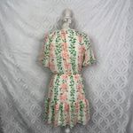 VICI  Floral Print Ruffle Mini Dress Womens Medium White Pink Green Short Sleeve Photo 6