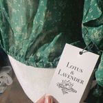 LOTUS & LAVENDER silky pleated designer green top long sleeve button up round Yellow Size XL Photo 6