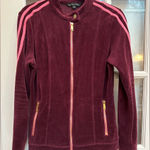 Boston Proper  Sporty Burgundy & Pink Velour Zipper Track Jacket Size Small S Photo 0