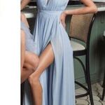 Mac Duggal  Plunge Neck Chiffon Grecian Gown in Powder Blue Size US 2 Photo 0