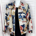 Oleg Cassini Vintage  Tropical Floral Print Silk Windbreaker Track Jacket Large Photo 0