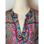Tolani  Shirt Women Medium Pink Blue‎ Silk Geometric Long Sleeve Tunic Top Boho Photo 5