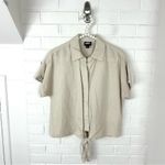 I.N.C. Neutral Linen Blend Boxy Short Sleeve Button Front Top Size XS Tan Photo 1