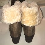 UGG  Women’s Zea Brown Leather Shearling Fur Cuff Waterproof Wedge Ankle Booties Photo 4
