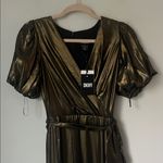 DKNY NEW  Women's Foil Chiffon Ruffle Skirt V-Neck Dress Size US 2♟️ Photo 4