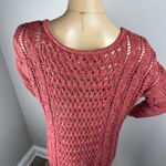 American Eagle Red/Orange Crochet Knit Sweater Women's Open Weave Boat Neck 3/4 Sleeve Photo 7