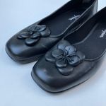 Easy Spirit  | Black Square Toe Flower Slip One Shoe Loafer Leather Womens 8.5 Photo 4