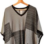 Chico's  Sweater S/M Black White Knit Striped Pullover Tabard Patchwork Poncho Photo 3