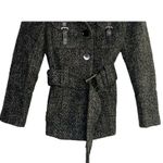 ZARA Wool Blend Long Sleeve Collard Belted ButtonUp Jacket Pockets M Grey Black Photo 3