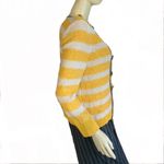 Loft  MUSTARD YELLOW, BEIGE & GRAY STRIPED COTTON CARDIGAN SWEATER (M) Photo 4