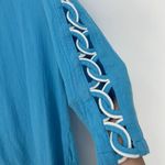 Lulu B Blue Asymmetric Gauzy Top Lattice Sleeves Lagenlook Beachy Boat Neck Sz S Photo 2