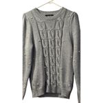fab'rik Chunky CableKnit Crewneck Sweater Pearl Puff Sleeve Gray Old Money|Quiet Luxury‎ Photo 4