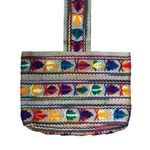 VTG 70's Burlap Purse Bag Tote Multi Color Embroidery BOHO Hippie 14" Aztec Photo 0