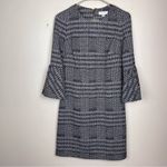 Calvin Klein  Black White Houndstooth Plaid Bell Sleeve Sheath Dress Size‎ 4 Photo 2