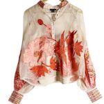 Karen Millen  Organdie Applique Buttoned Sheer Long Sleeve Sequined Blouse 4 Photo 2