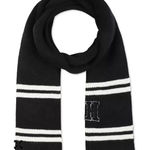 Tommy Hilfiger Black White Striped Knit Scarf With H Logo Photo 0