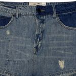 Free People  Denim Mini Skirt Women’s Size 27 2 Tone Blue Distressed Button‎ Fly Photo 1
