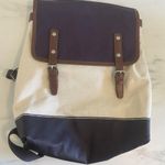 Land's End Navy & Ivory Canvas Backpack Bag Knapsack School Nautical Adjustable Blue Photo 0