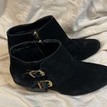 Apri Gallant Black Gold Buckle Suede Leather Ankle Boots Size 8 Photo 3
