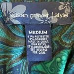 Susan Graver Paisley Button Down Long Sleeve Collared Jacket Green Blue Size M Photo 14