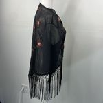 Forever 21 F21 Gothic Open Front Lightweight Romantic Kimono Embroider Fringe Black Large Photo 2