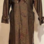 Gallery J. Double Breasted Brown/Green Metallic Paisley Trench Coat Sz 7/8 P Photo 0