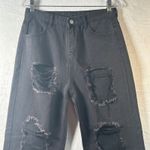 Black Distressed Ripped Jeans Women's Size S Wide Leg Baggy Denim Pants Photo 2