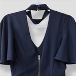 Gianni Bini  nwt Navy Pleated Romper size large V-Neck Flutter Sleeves Photo 3