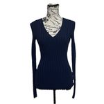 Sundance Navy Blue Ribbed V-Neck Sweater XS – Fitted Knit Top Y2K Minimalist Photo 5