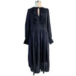 W By Worth WORTH Collection Georgette Pintuck Peasant Dress New Navy Blue Midi Ruffle 6 NWT Photo 11