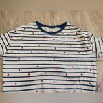 Pact Organic Cotton Pullover Sweatshirt | Blue Stripe Scattered Heart | Medium Photo 5