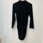 Boutique Black Rib Ruched Long Sleeve Bodycon Dress sz Large Photo 1