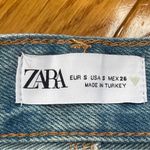 ZARA NEW MIDI ASYMMETRIC DENIM METALLIC COATED SKIRT BLUE SILVER Size Small Photo 6