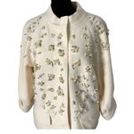 Per Se Carlisle Pearl Rhinestone Wool Jacket Womens 12 Cream Embellished FLAW Photo 10