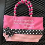Bible purse.Pink and Black Women's Handbag with Beaded Handle . Pink Photo 0