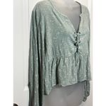 SO  Juniors Floral Print Lace Up Peasant Blouse Top Sage Green Large Crop Shirt Photo 3