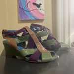 LAZIO COLLEZIONE Leather Green Purple Brown Bubba 2.5” Wedges $195 EUC 6.5 Photo 1