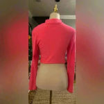 Feathers Pink Mock Neck Crop Blouse Large Photo 5