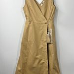 MOUSSY Women's V Neck Belted Waist Denim Dress Sleeveless Solid Khaki Size S 1 Tan Photo 0
