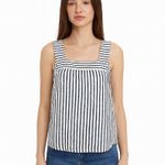 Lucky Brand  Blue White Striped Textured Tweed Tank Top Small Coastal Boho Photo 0