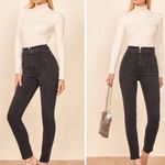 Reformation Kayo High Rise Skinny Jeans Belted Organic Cotton Stretch Black 25 Photo 2