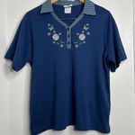 Bonworth Vintage Bon Worth Floral Butterfly Shirt Collar Women’s Size Large Blue cottage Photo 0