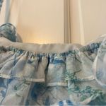 Storia Blue & White Toile Floral Sheer Babydoll Ruffle Sleeveless Mini Dress Med Photo 3