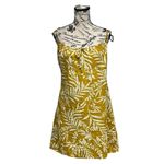 Bebop Yellow Floral Linen Mini Dress – Hawaiian Boho Coastal Milkmaid Sundress L Photo 1