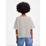 Madewell  Embroidered Boxy Knit Tee Striped Cotton Blend Ivory Relaxed Small NWT Photo 3