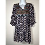 Umgee  Navy Peasant Tunic Dress Aztec Boho Hippie Lagenlook 3/4 Sleeve Size Large Photo 2