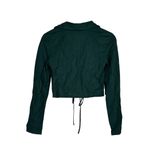 ZARA  Ruched Cropped Tie Front Long Sleeve Collared Semi Sheer Top Blouse S Green Photo 11