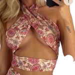 Tiger Mist Pink Paisley Print Criss Cross Boho Wrap Halter Top Women’s Size XS Photo 1